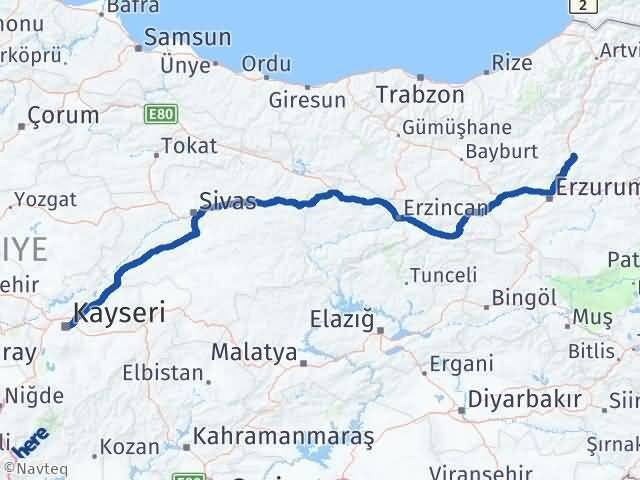 Kayseri Tortum Erzurum Arası Kaç Km - Yol Haritası