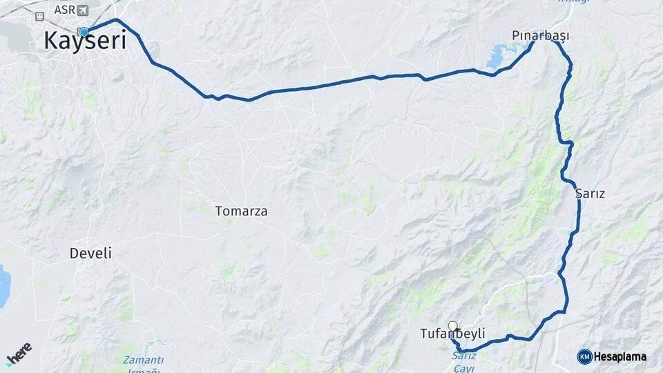 Kayseri Tufanbeyli Adana Arası Kaç Km - Yol Haritası