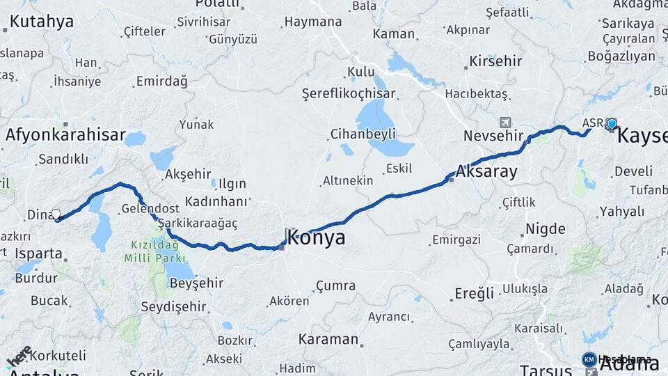 Kayseri Uluborlu Arası Kaç Km - Yol Tarifi