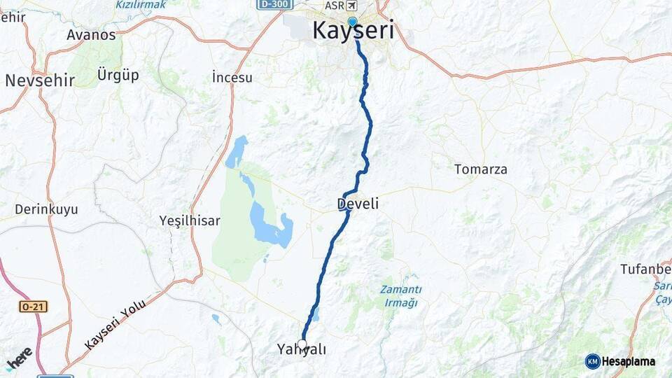 Kayseri Yahyalı Arası Kaç Km - Yol Haritası