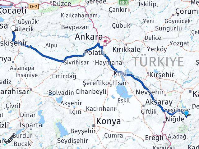 Kayseri Yahyalı Bilecik Arası Kaç Km - Yol Haritası
