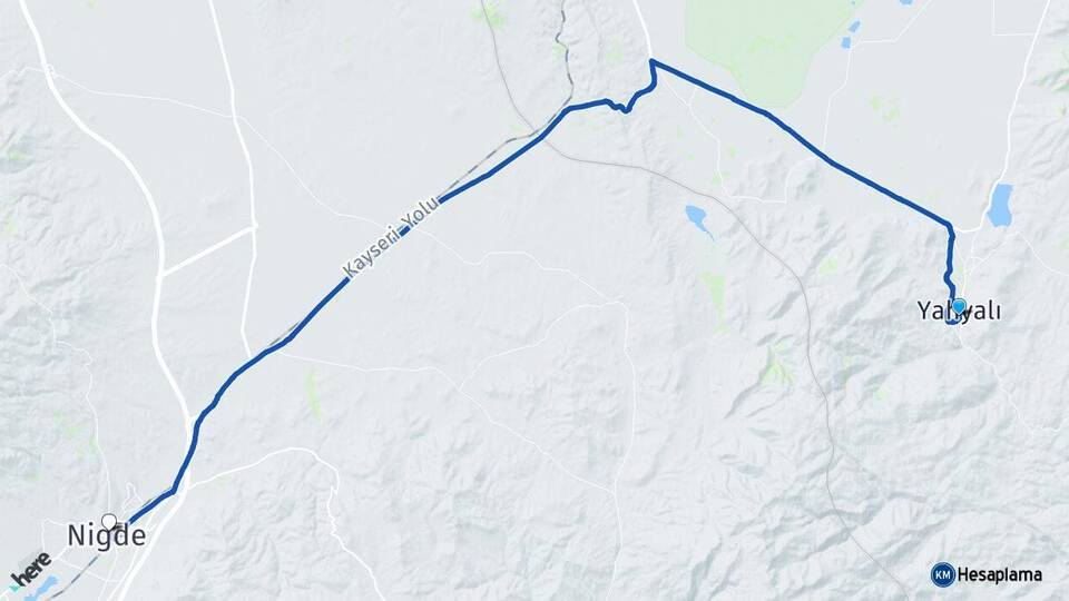 Kayseri Yahyalı Niğde Arası Kaç Km - Yol Haritası
