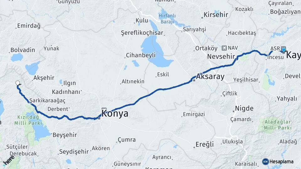 Kayseri Yalvaç Isparta Arası Kaç Km - Yol Haritası