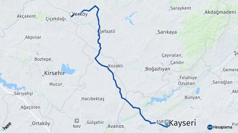 Kayseri Yerköy Yozgat Arası Kaç Km - Yol Haritası
