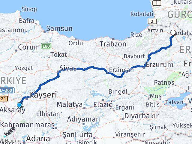 Yeşilhisar Ardahan Arası Kaç Km - Yol Tarifi