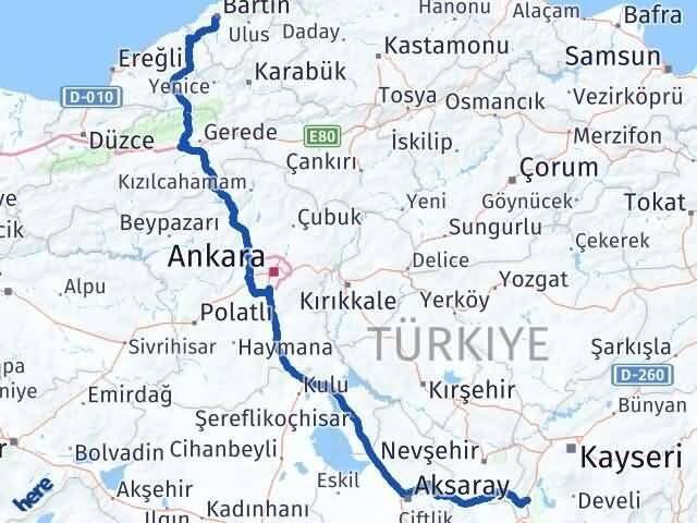 Kayseri Yeşilhisar Bartın Arası Kaç Km - Yol Haritası