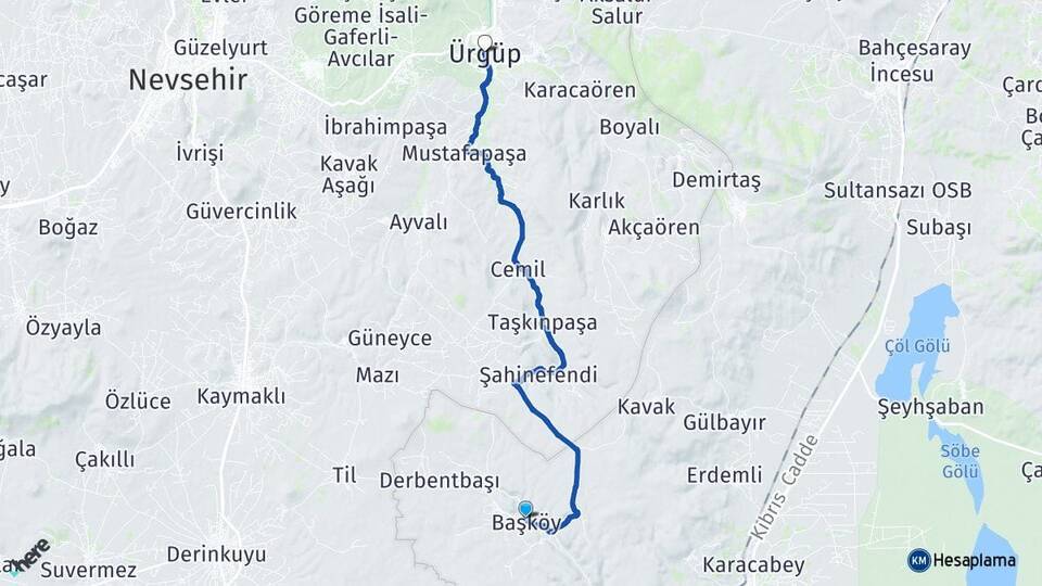 Başköy Ürgüp Arası Kaç Km - Yol Tarifi