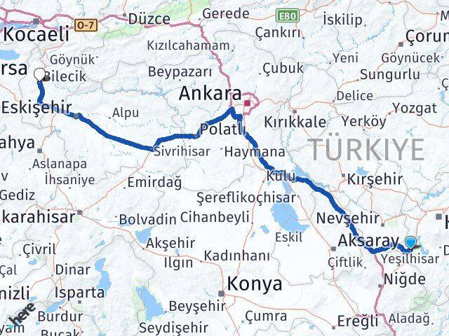 Kayseri Yeşilhisar Bilecik Arası Kaç Km - Yol Haritası
