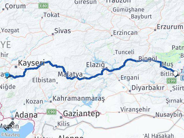 Kayseri Yeşilhisar Bitlis Arası Kaç Km - Yol Haritası