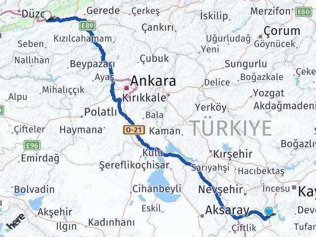 Kayseri Yeşilhisar Bolu Arası Kaç Km - Yol Haritası