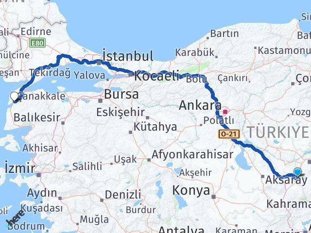 Kayseri Yeşilhisar Çanakkale Arası Kaç Km - Yol Haritası