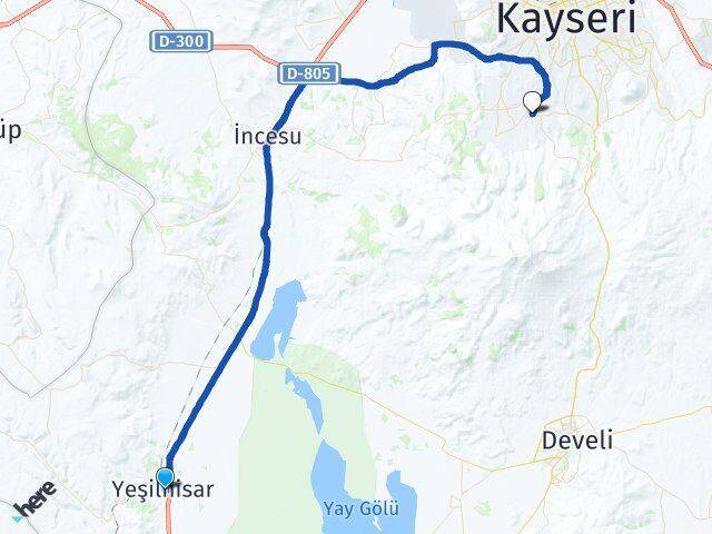 Kayseri Yeşilhisar Hacılar Arası Kaç Km - Yol Haritası