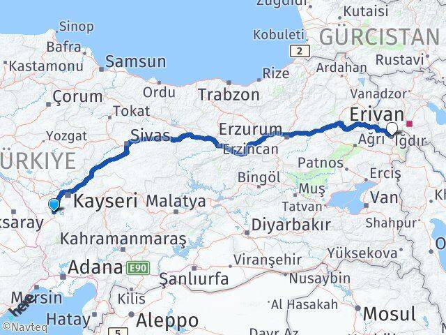 Kayseri Yeşilhisar Iğdır Arası Kaç Km - Yol Haritası