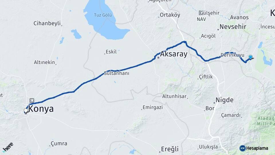 Kayseri Yeşilhisar Konya Arası Kaç Km - Yol Haritası