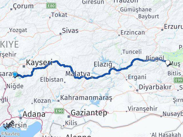 Kayseri Yeşilhisar Muş Arası Kaç Km - Yol Haritası