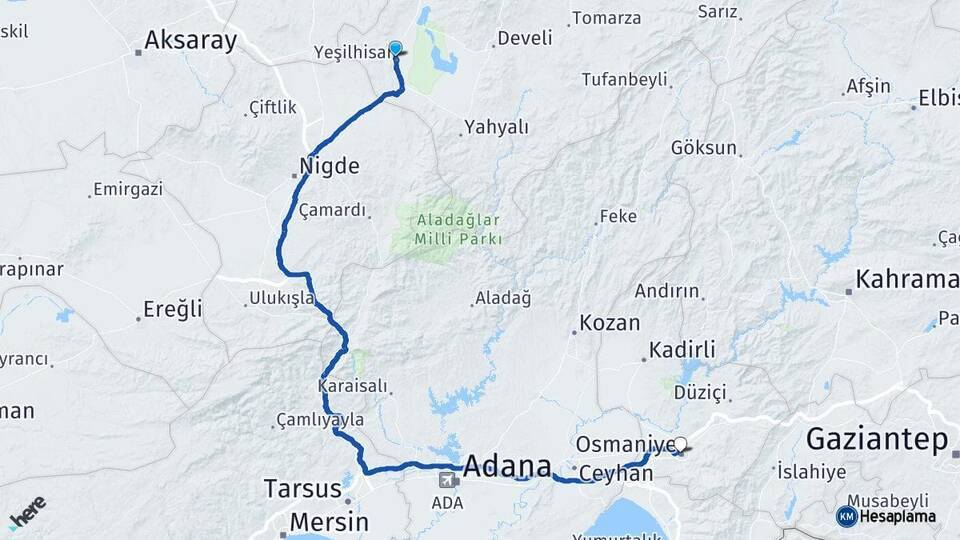 Yeşilhisar Osmaniye Arası Kaç Km - Yol Tarifi