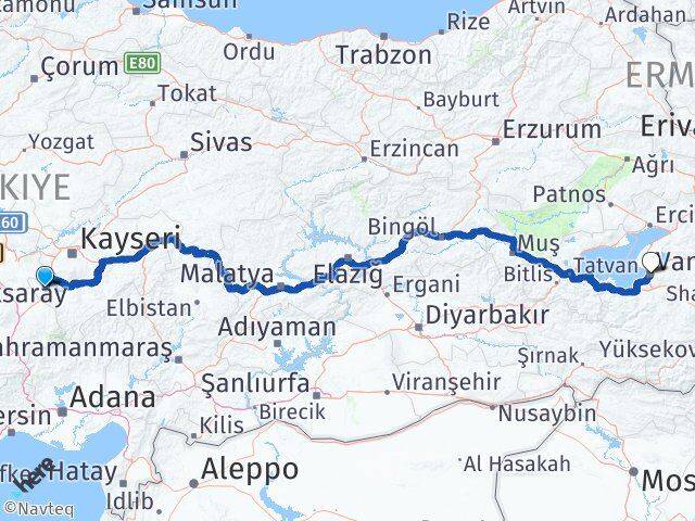 Kayseri Yeşilhisar Van Arası Kaç Km - Yol Haritası