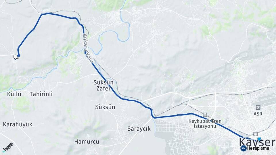 Kayseri Yuvalı Kocasinan Arası Kaç Km - Yol Haritası