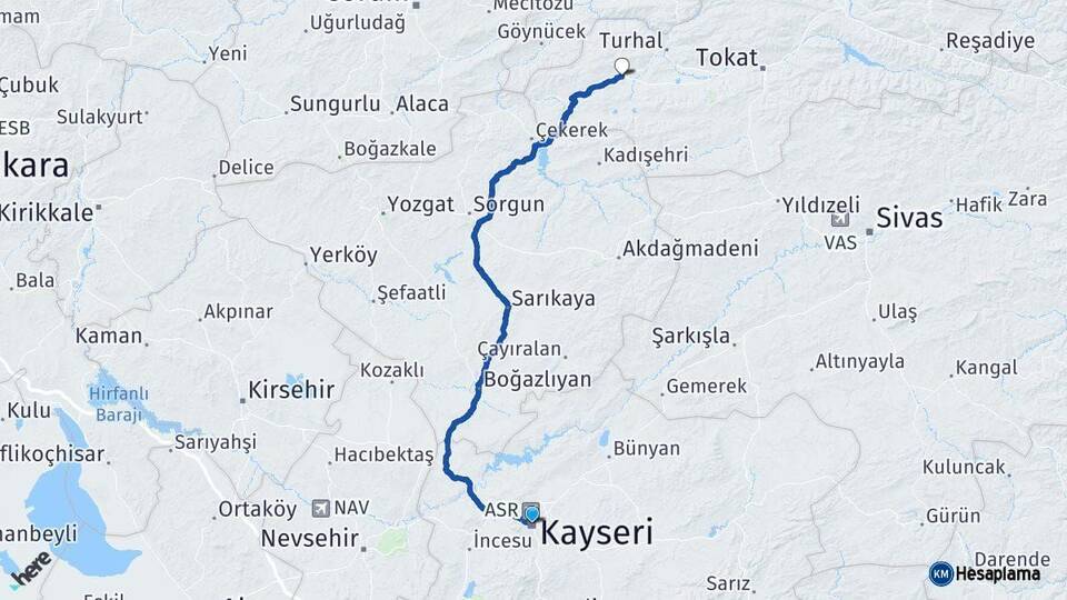 Kayseri Zile Tokat Arası Kaç Km - Yol Haritası