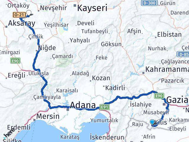 Kilis Acıgöl Nevşehir Arası Kaç Km - Yol Haritası