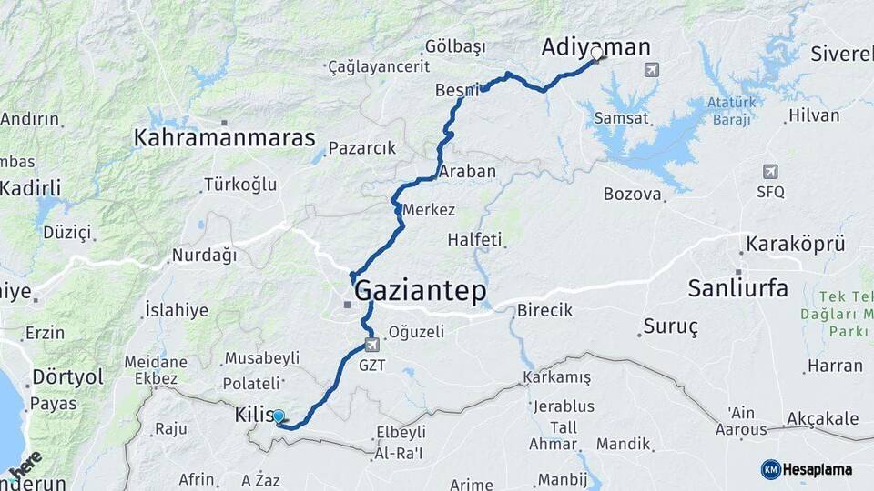 Kilis Adıyaman Arası Kaç Km - Yol Haritası