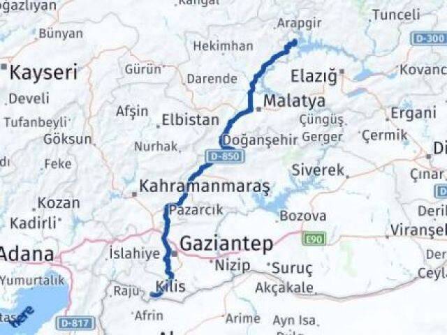 Kilis Ağın Elazığ Arası Kaç Km - Yol Haritası