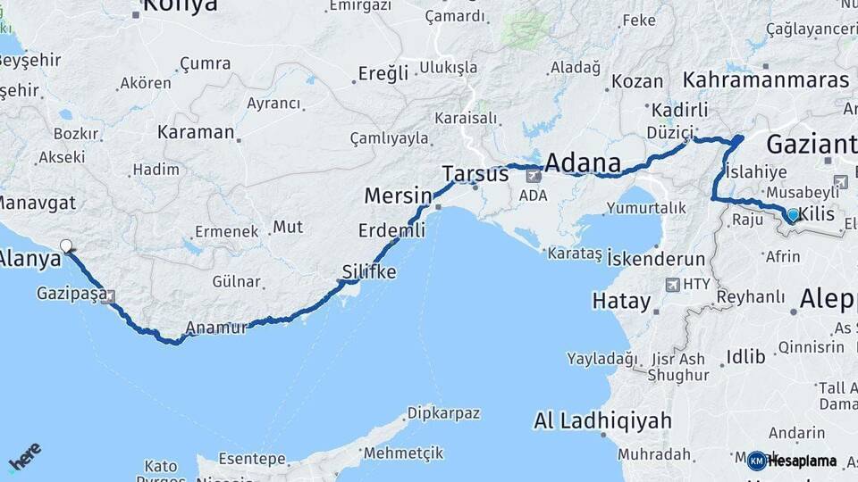 Kilis Alanya Antalya Arası Kaç Km - Yol Haritası