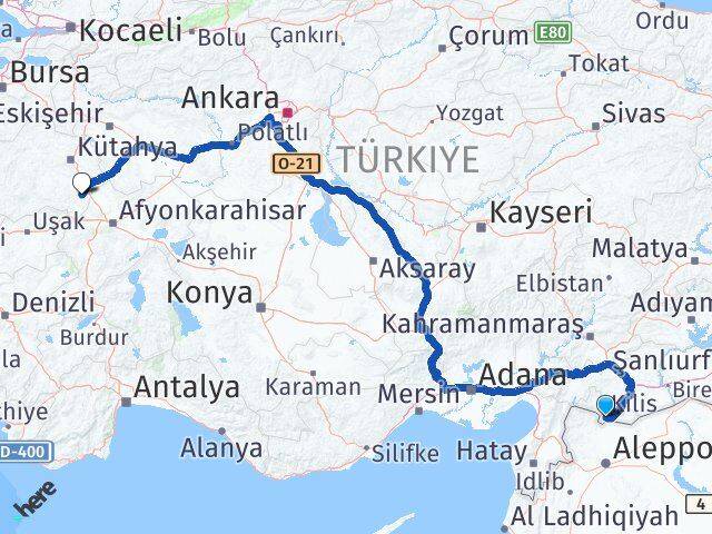 Kilis Altıntaş Kütahya Arası Kaç Km - Yol Haritası