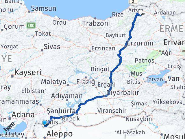 Kilis Ardanuç Artvin Arası Kaç Km - Yol Haritası