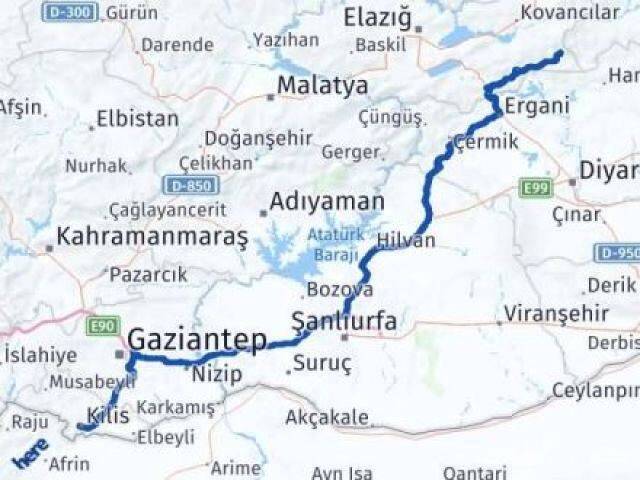Kilis Arıcak Elazığ Arası Kaç Km - Yol Haritası