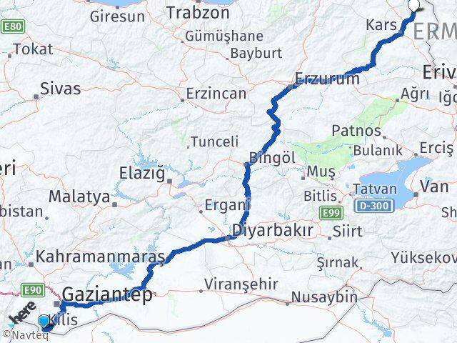 Kilis Arpaçay Kars Arası Kaç Km - Yol Haritası
