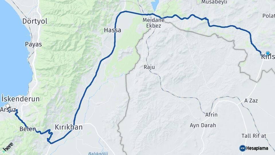 Kilis Arsuz Hatay Arası Kaç Km - Yol Haritası