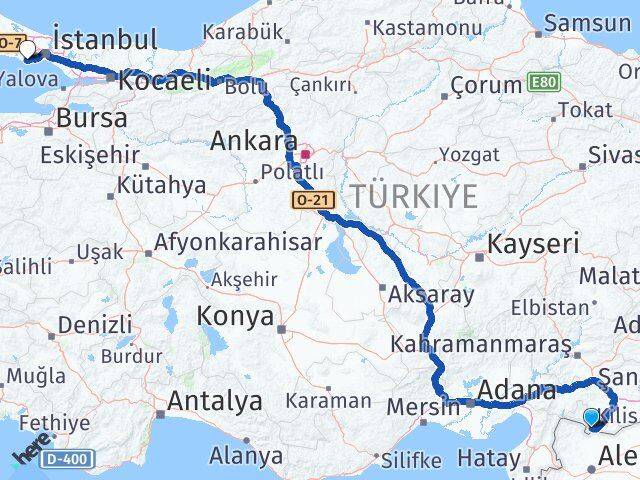 Kilis Avcılar İstanbul Arası Kaç Km - Yol Haritası
