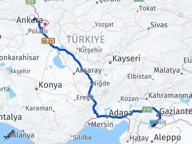 Kilis Ayaş Ankara Arası Kaç Km - Yol Haritası