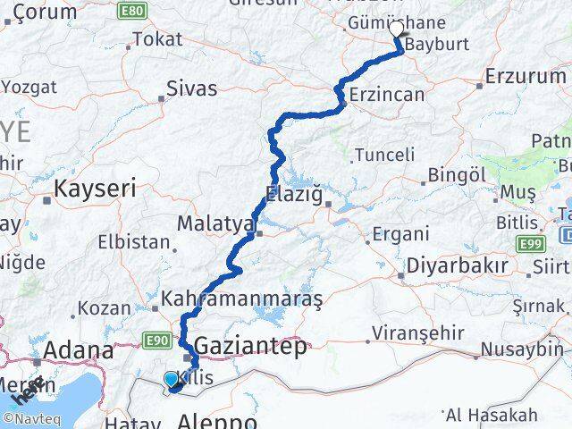 Kilis Aydıntepe Bayburt Arası Kaç Km - Yol Haritası