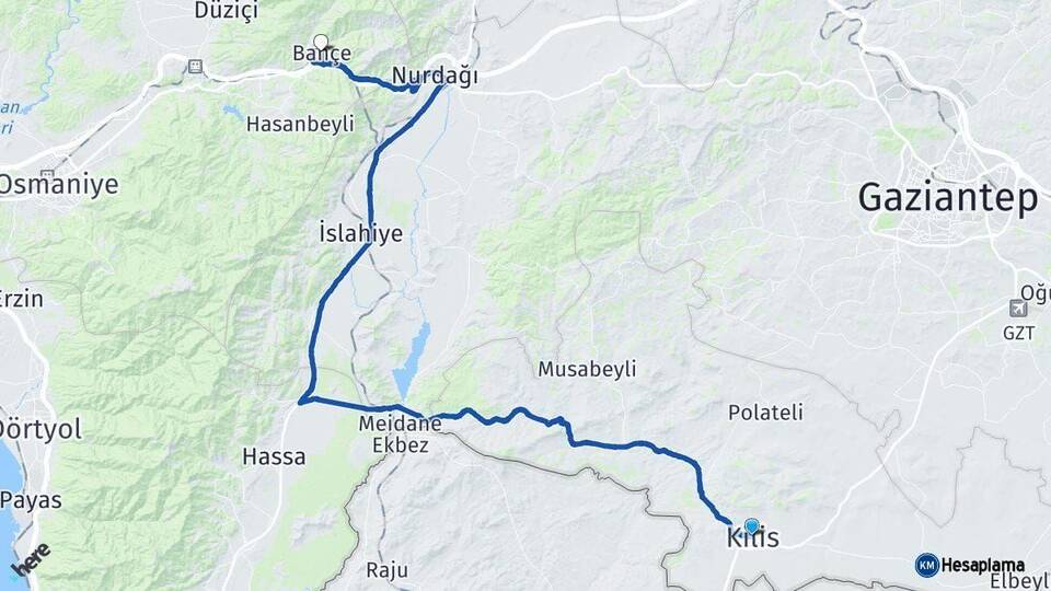 Kilis Bahçe Osmaniye Arası Kaç Km - Yol Haritası