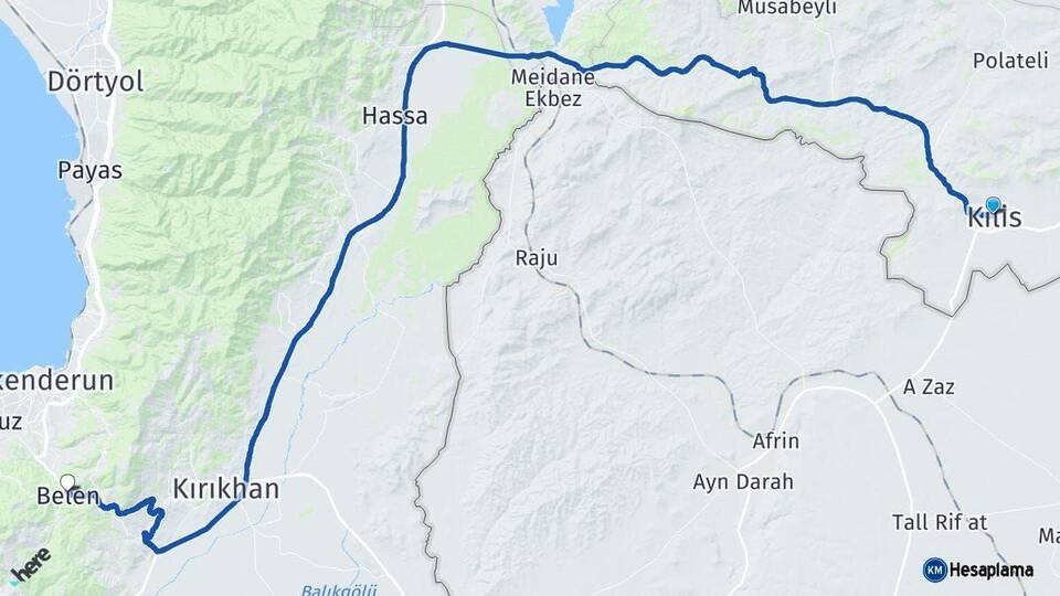 Kilis Belen Hatay Arası Kaç Km - Yol Haritası