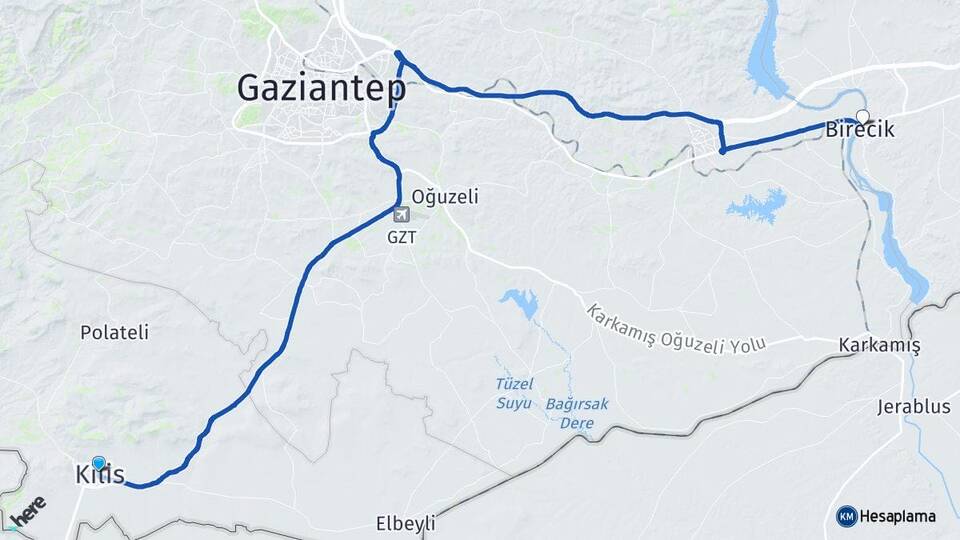 Kilis Birecik Şanlıurfa Arası Kaç Km - Yol Haritası