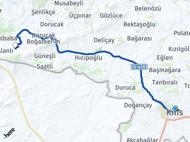 Kilis Bulamaçlı Arası Kaç Km - Yol Haritası