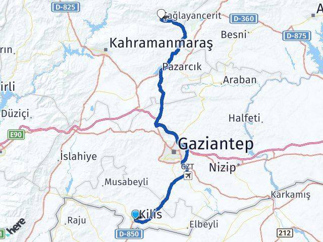 Kilis Çağlayancerit Arası Kaç Km - Yol Tarifi