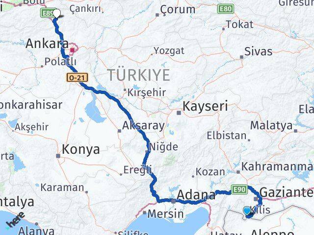 Kilis Çamlıdere Ankara Arası Kaç Km - Yol Haritası