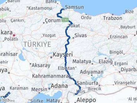 Kilis Canik Samsun Arası Kaç Km - Yol Haritası