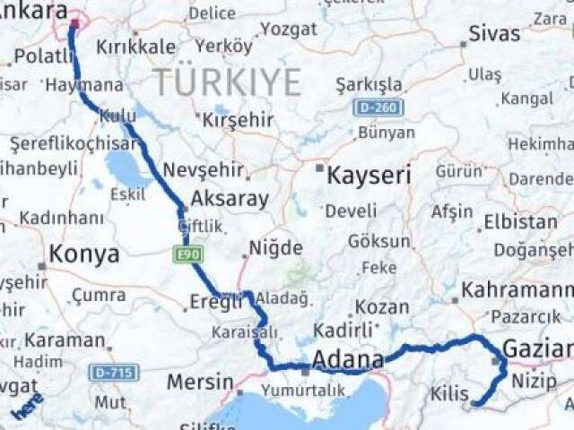 Kilis Çankaya Ankara Arası Kaç Km - Yol Haritası
