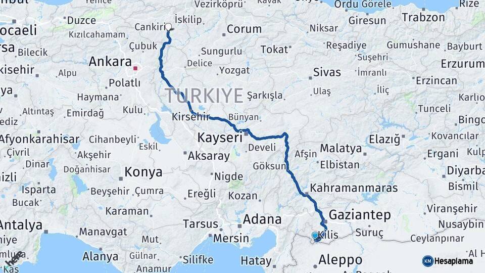 Kilis Çankırı Arası Kaç Km - Yol Haritası