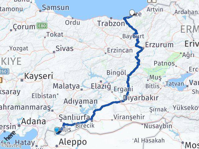 Kilis Çayeli Rize Arası Kaç Km - Yol Haritası
