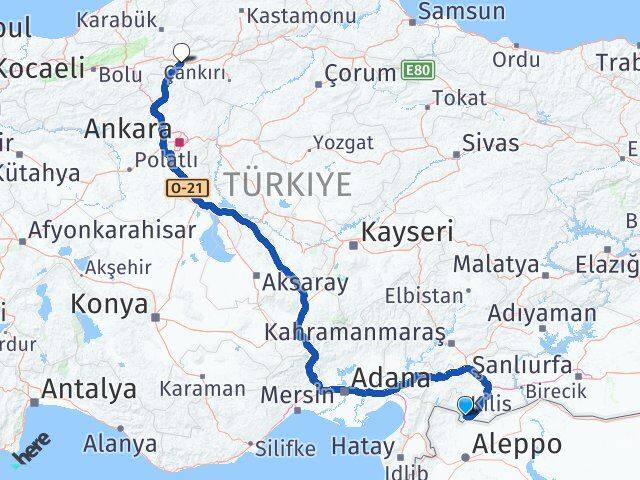 Kilis Çerkeş Çankırı Arası Kaç Km - Yol Haritası