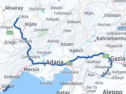 Kilis Çiftlik Niğde Arası Kaç Km - Yol Haritası
