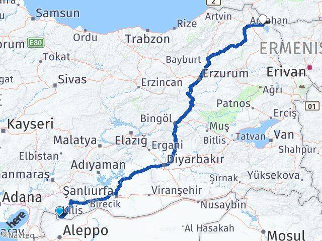 Kilis Çıldır Ardahan Arası Kaç Km - Yol Haritası