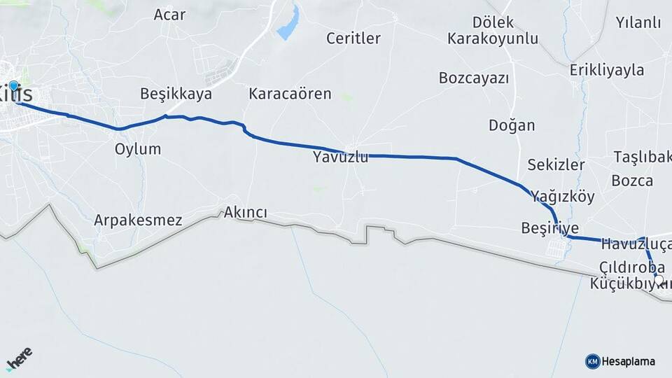 Kilis Çıldıroba Elbeyli Arası Kaç Km - Yol Haritası