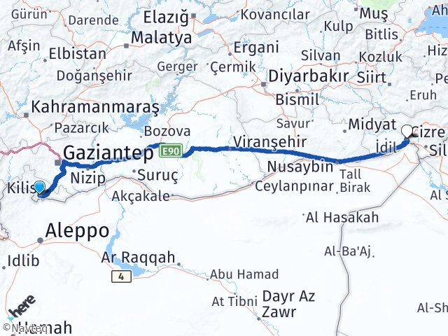 Kilis Cizre Şırnak Arası Kaç Km - Yol Haritası
